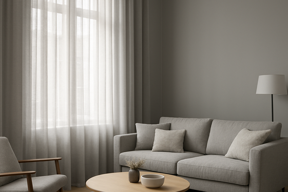 Using Gray Curtains to Frame the Windows illustration
