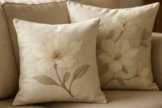 Adding Throw Pillows in Subtle Magnolia Prints illustration