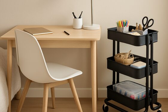 Small Desks with Rolling Storage Carts illustration