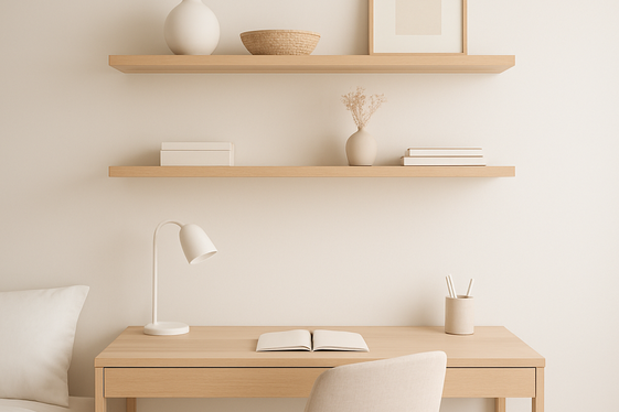 Floating Shelves Paired with a Minimalist Desk illustration