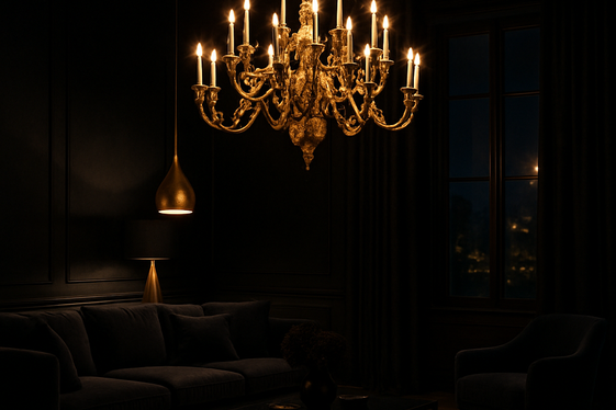 Statement Gold Lighting in a Black Background illustration