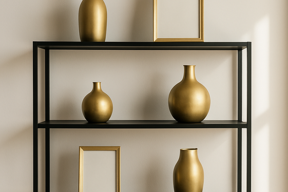 Elegant Black Shelving with Gold Decor illustration