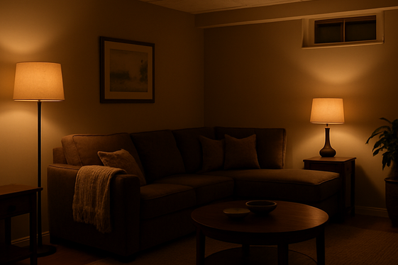 Add ambient light sources such as floor and table lamps illustration