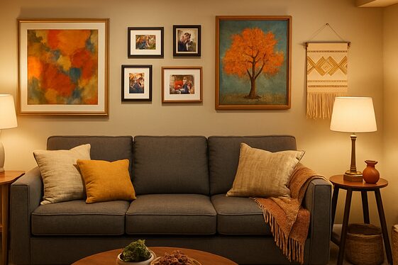 Add personal touches with artwork and cozy decor items illustration