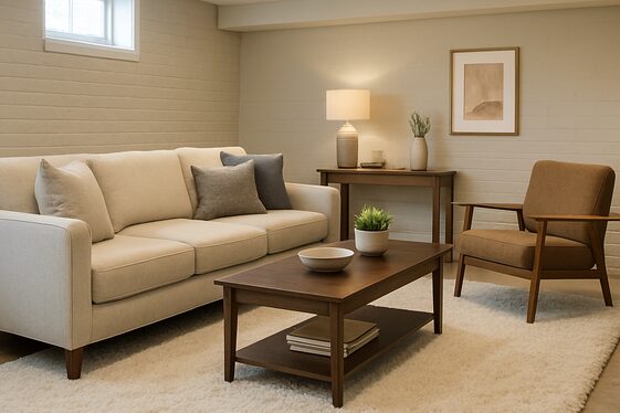Use area rugs to define space and add softness illustration