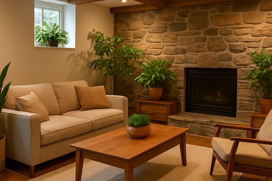 Incorporate natural elements like wood and plants illustration