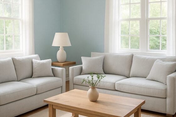 Soft Blue Walls Paired with Light Grey Furniture illustration