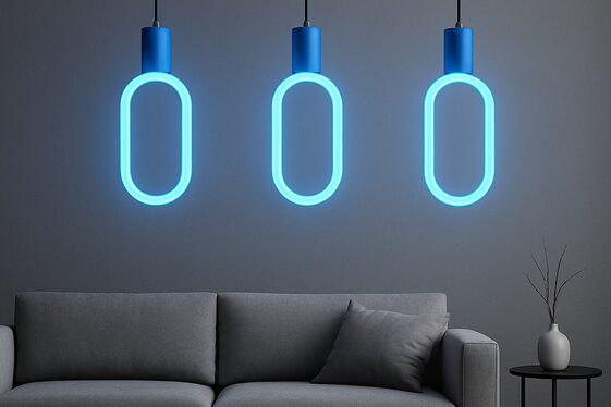 Highlighting Grey Walls with Blue Lighting Fixtures illustration