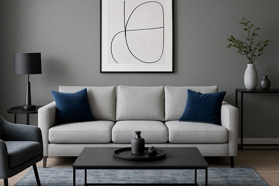 Incorporating Navy Blue Accents into a Grey Living Space illustration