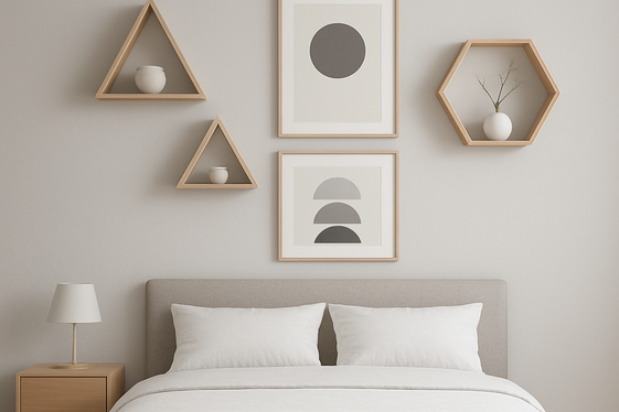 Light Gray Walls with Geometric Wall Decor illustration