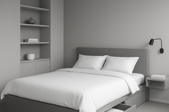 Gray Walls with Minimalist Storage Solutions for Clutter-Free Space illustration