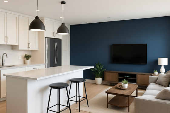 Use Dark Blue Accent Walls in Open-Concept Kitchens illustration