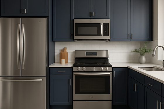 Blend Dark Blue with Stainless Steel Appliances illustration