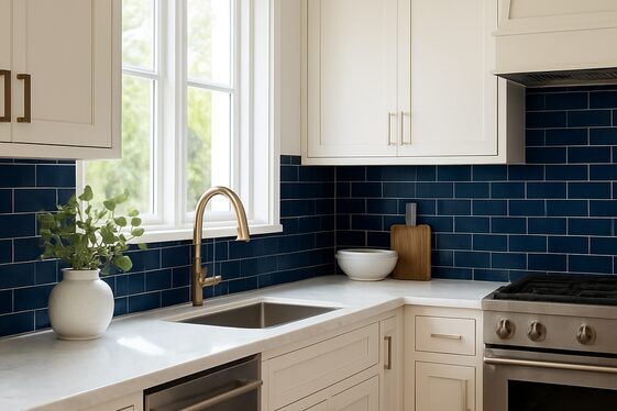 Create Contrast Using Dark Blue Backsplashes illustration