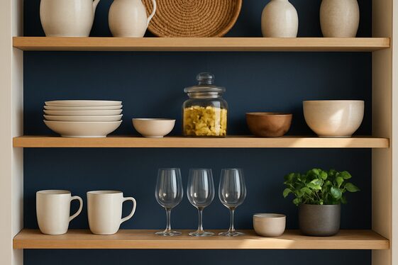 Add Open Shelving with Dark Blue Accents illustration