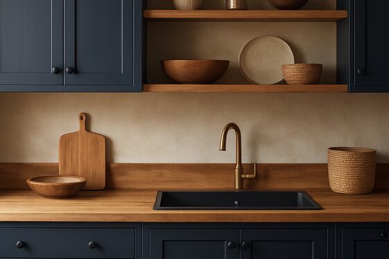 Integrate Dark Blue with Natural Wood Elements illustration