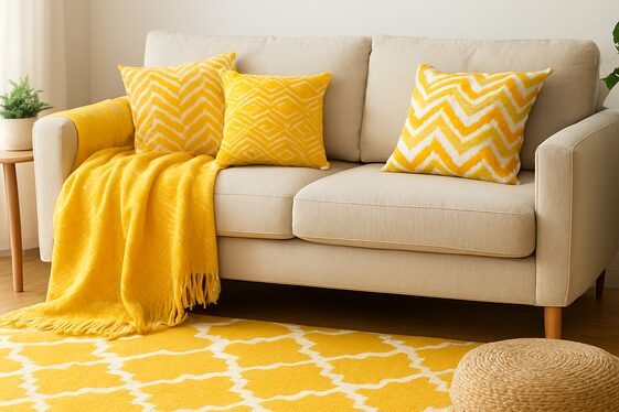 Playful Patterns: Yellow Throws, Pillows, and Rugs illustration