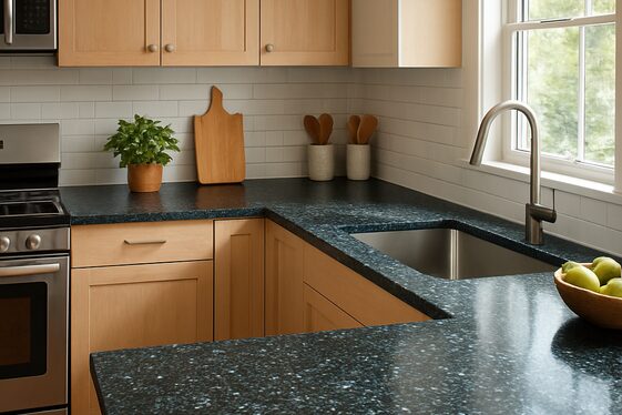 Eco-Friendly Recycled Glass Dark Countertops for Sustainability illustration