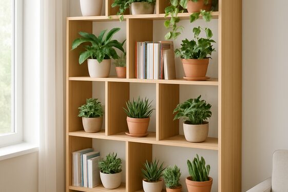 Bookshelves with Plant Displays for Freshness illustration