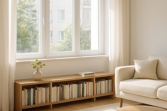 Low Profile Bookshelves to Maintain Openness illustration