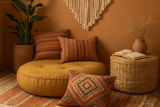 Boho Chic Nook: Layered Textures and Earthy Tones illustration