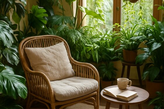 Indoor Garden Reading Spot: Surrounded by Greenery illustration