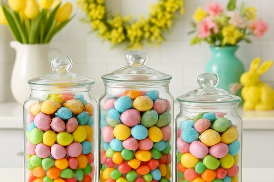 Glass Jars Filled with Colorful Easter Candy illustration