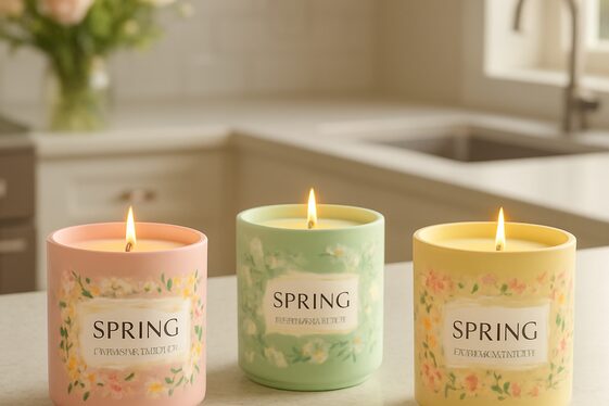 Spring Scented Candles in Decorative Holders illustration