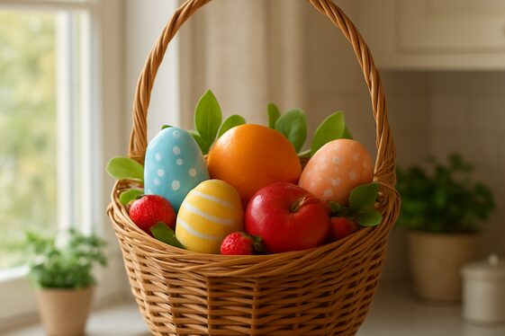 Hanging Easter Basket with Seasonal Fruits illustration