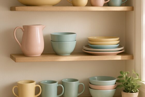 Pastel Colored Kitchenware Display illustration