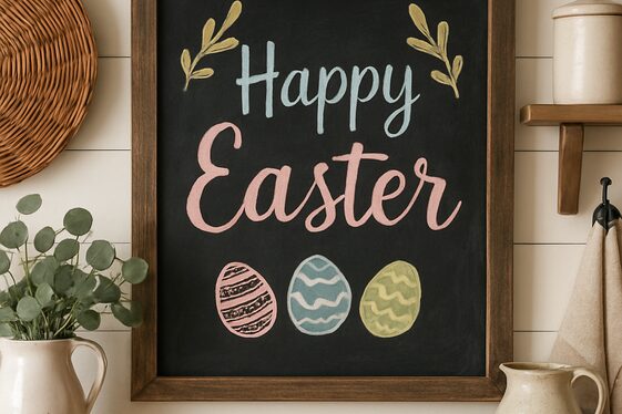 Chalkboard Menu with Easter Greetings illustration