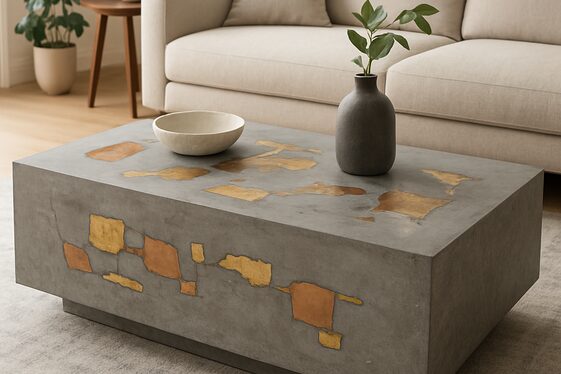 Concrete Coffee Table with Embedded Designs illustration