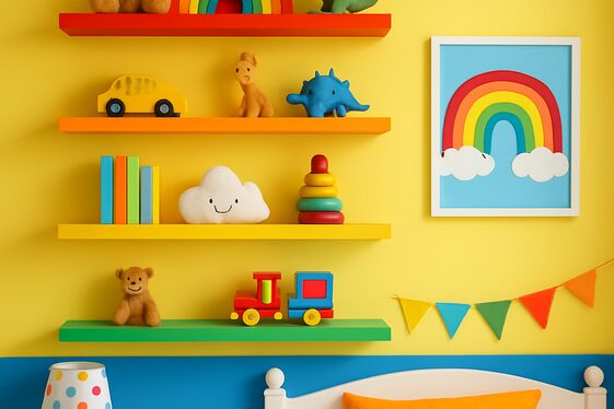 Rainbow Painted Floating Shelves for Kids’ Rooms illustration