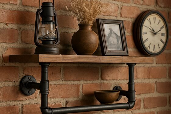 Industrial Pipe Floating Shelf with Wood Planks illustration