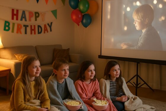Movie Screening with Popcorn and Cozy Blankets illustration
