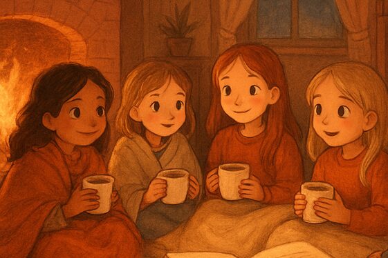 Slumber Party Storytime and Hot Cocoa illustration