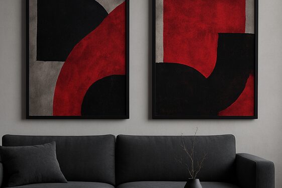 Adding Black and Red Artwork to Grey Walls for Visual Impact illustration