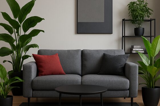 Integrating Plants to Soften Grey, Black, and Red Colors illustration