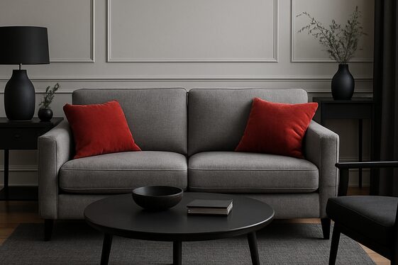 Choosing the Right Grey Sofa for a Black and Red Living Room illustration