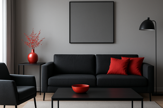 Bold Black Furniture as the Focal Point in Grey and Red Spaces illustration