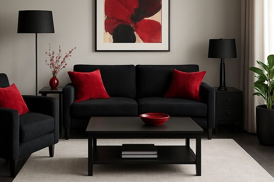 Balancing Dark Grey Floors with Black and Red Decor illustration