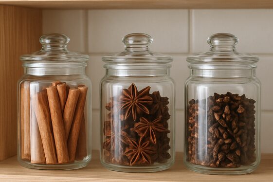 Use Clear Glass Jars with Fall Spices on Display illustration