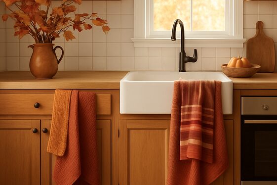 Layer Textiles with Cozy Kitchen Towels and Rugs illustration