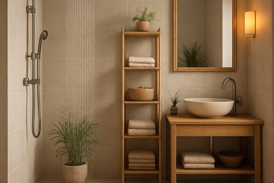 Rain Shower with Bamboo Accents for a Zen Style illustration