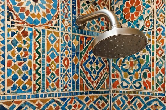 Custom Mosaic Tile Work Around Rain Shower illustration