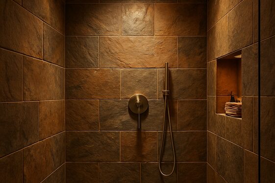 Rain Shower with Natural Stone Walls for an Earthy Feel illustration