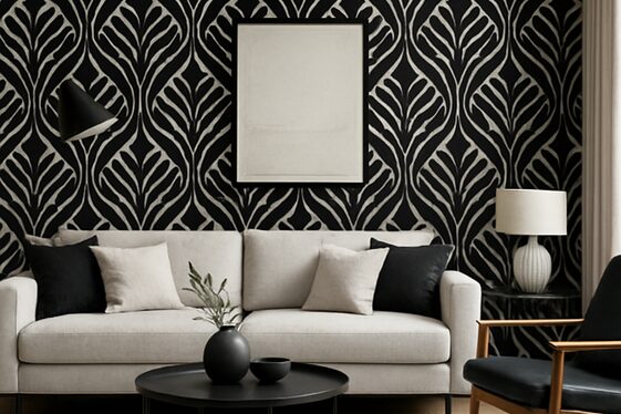 Create an Accent Wall with Black Patterned Wallpaper illustration