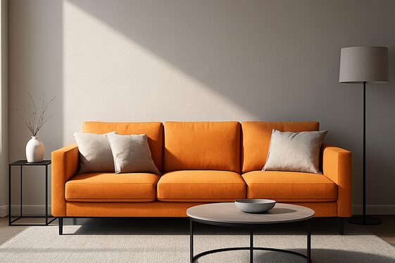 Orange Couch Complemented by Neutral Gray Tones illustration