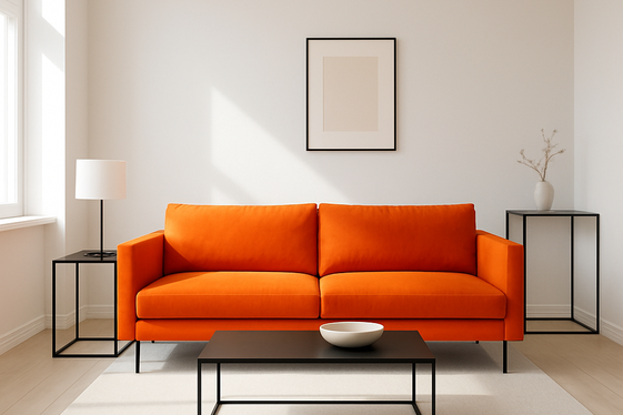 Bright Orange Sofa in a Minimalist White Space illustration