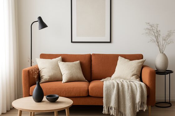 Soft Orange Couch in a Scandinavian Style Room illustration